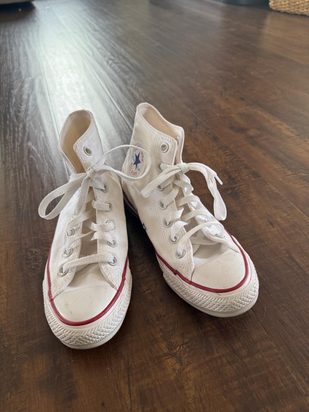 Converse White High Top Sneakers with Red Trim